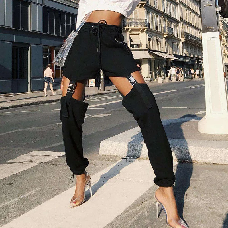 Zippered High Waist Pants Comfy Cargo Trousers