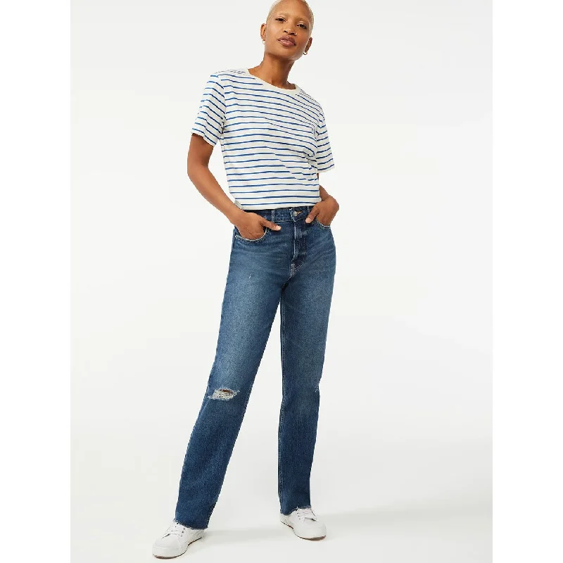 FA Super High Rise Straight Jeans Comfortable Faded High-Rise Jeans