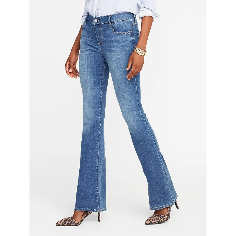 Mid Rise Blue Micro Flare Jeans Comfortable Folded Hem Jeans