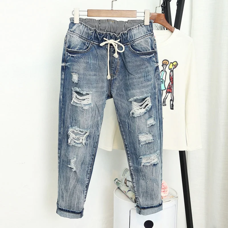 Women Boyfriend Jeans Trendy Patchwork Denim Jeans
