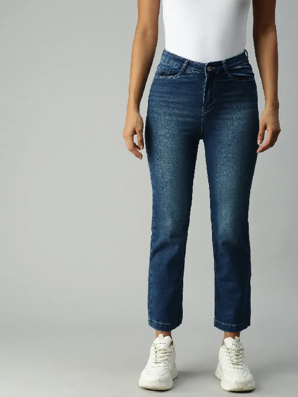 Women Solid Blue Relaxed Fit Denim Jeans-IM9713A-Blue Comfortable Flare Leg Jeans