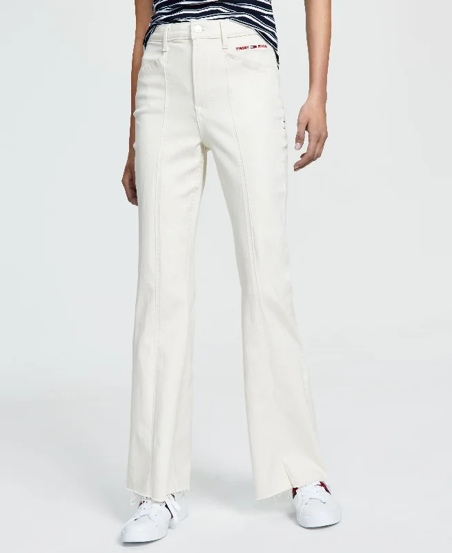 Women's High-Rise Flare-Leg Jeans Fashionable Frayed Hem Denim