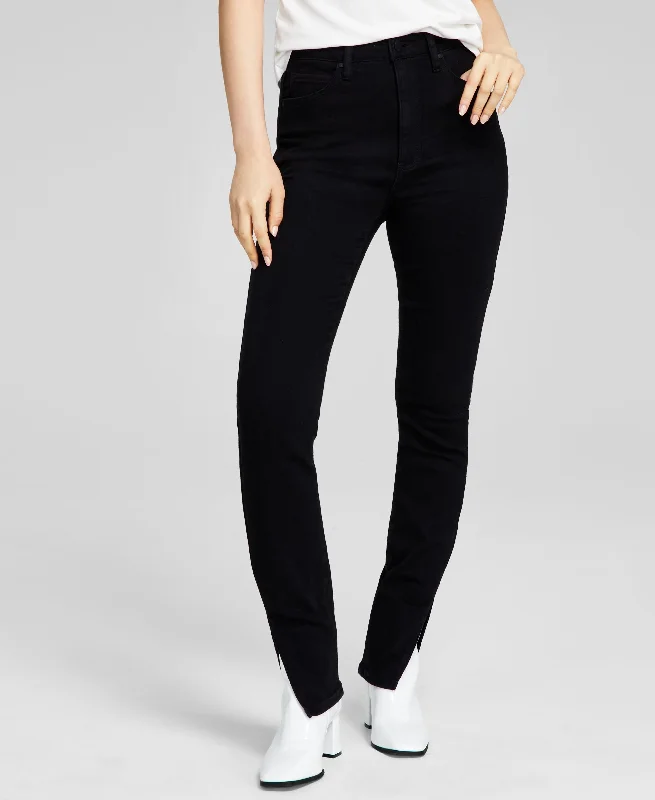 Women's High-Rise Skinny Split-Hem Jeans Trendy Pleated Waist Jeans