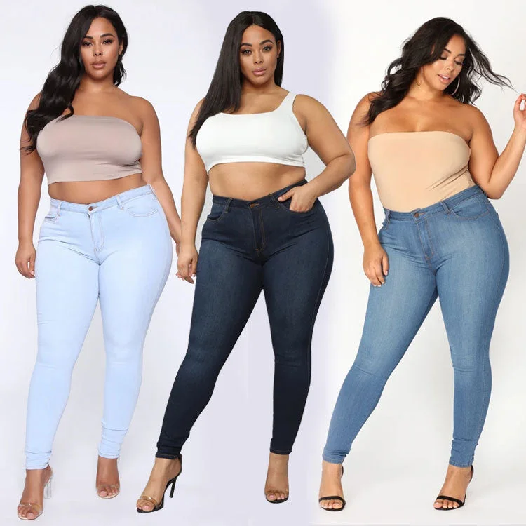 Women's Plus Size Fashion High Elastic Denim Pencil Pants Comfortable Denim Leggings