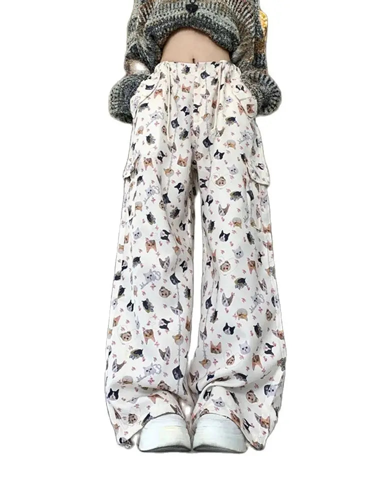 Women's Retro Graffiti Design Sense Work Suit Pants 90s Elegant Wool Trousers
