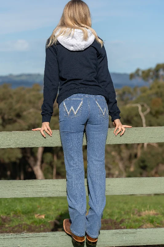 Wrangler Ladies Austin Jean Q Baby - Faded Blue - XCP2250104 Trendy Patchwork Denim Jeans