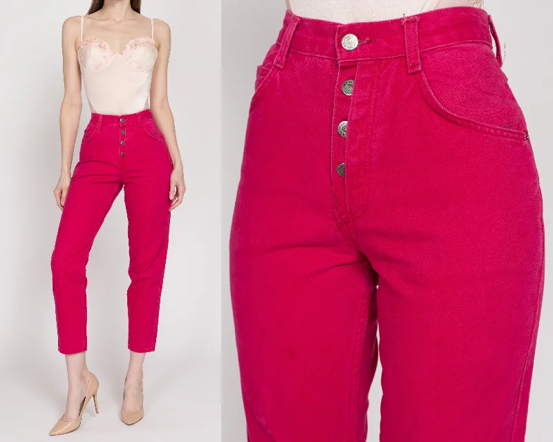 XS 90s Hot Pink Exposed Button Fly Jeans 23.5" Fashionable Relaxed Fit Denim