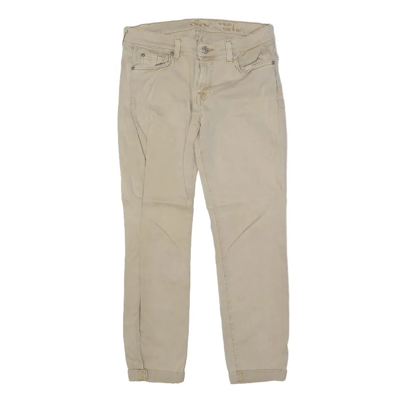 7FORALLMANKIND Crop& Roll Jeans Beige Denim Slim Skinny Womens W28 L26 Fashionable White Denim Jeans