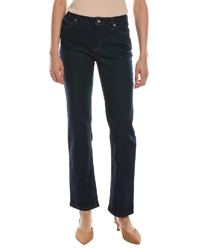 Anne Klein Fly Front 5-Pocket Straight Leg Jean Fashionable Frayed Hem Denim