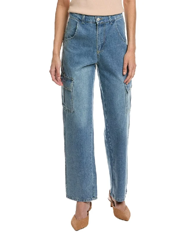 Colette Rose Medium Wash Cargo Straight Jean Comfortable Stretch Denim Jeans