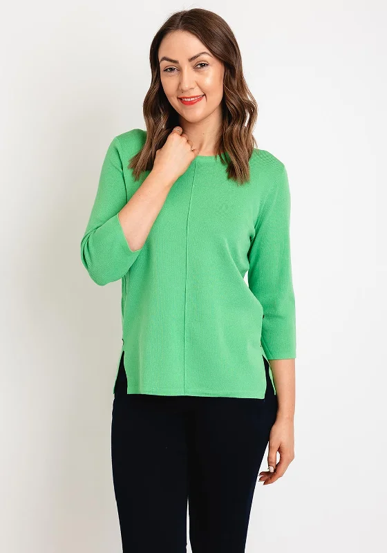 Natalia Collection Button Detail Sweater, Green Elegant Classic Vintage