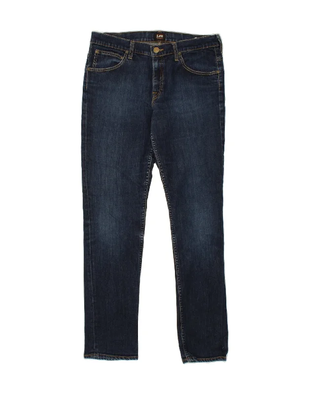 LEE Womens Kunae Slim Jeans W29 L33 Navy Blue Cotton Chic Rolled Cuff Denim Jeans
