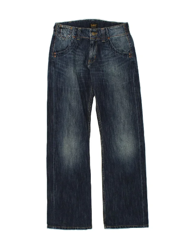 LEE Womens Straight Jeans W30 L34 Navy Blue Cotton Comfortable Folded Hem Jeans