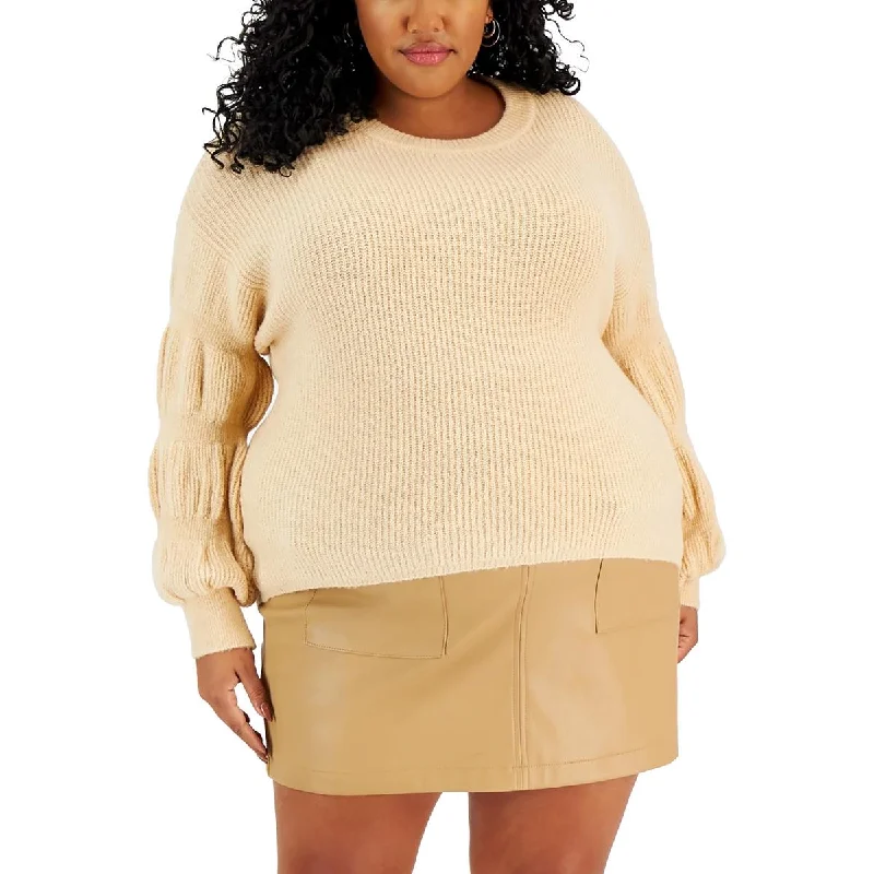 Plus Womens Knit Puff Sleeve Pullover Sweater Open Front Closed Front Wrap Front