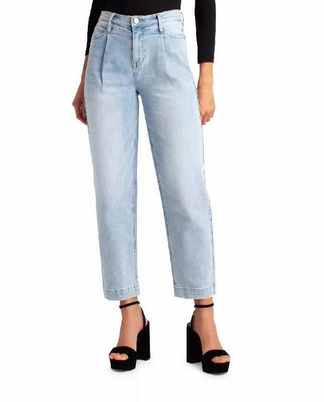 Sutton Place High Rise Pleated Taper Jean In Light Blue Comfortable Distressed Straight-Leg Jeans