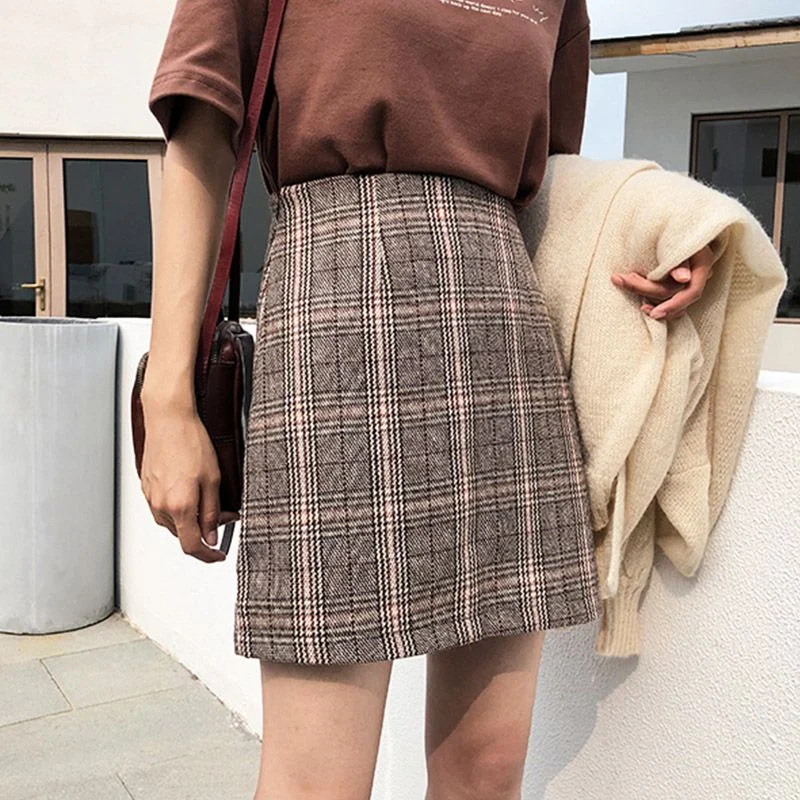 2020 Casual Skirt Women's High Waist Straight Plaid Skirt Woolen Short Skirt lace skirt feminine