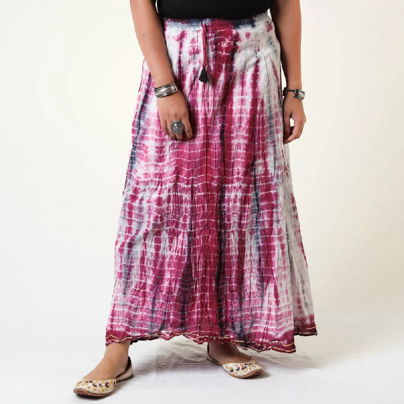 Pink - Shibori Tie-Dye Cotton Long Skirt silk skirt lustrous