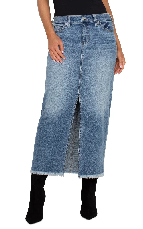 5-POCKET FRONT SLIT MAXI SKIRT linen skirt natural