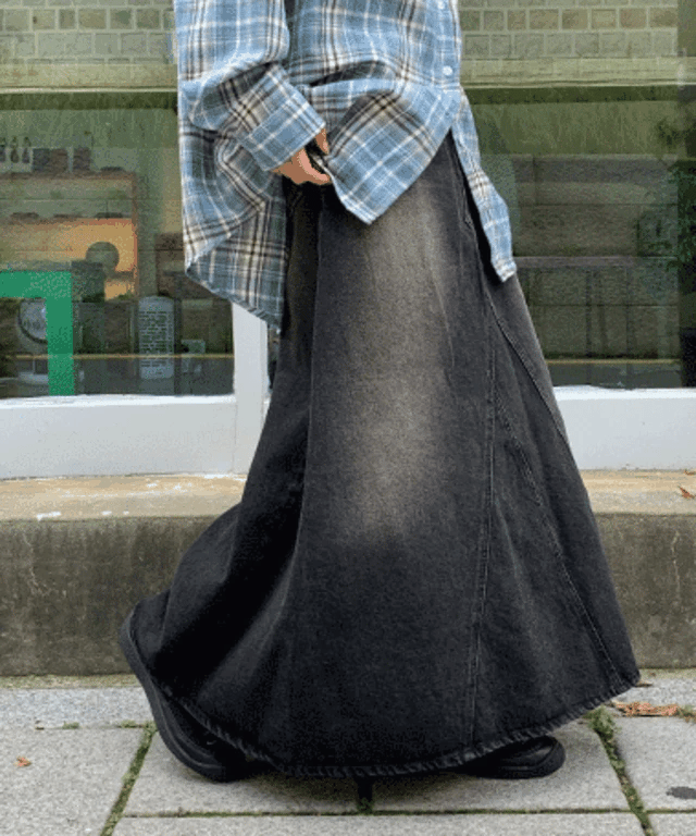 Rocher Maxi Denim Skirt wool skirt breathable