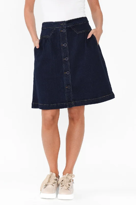 Amanda Dark Blue Stretch Denim Skirt silk skirt elegant