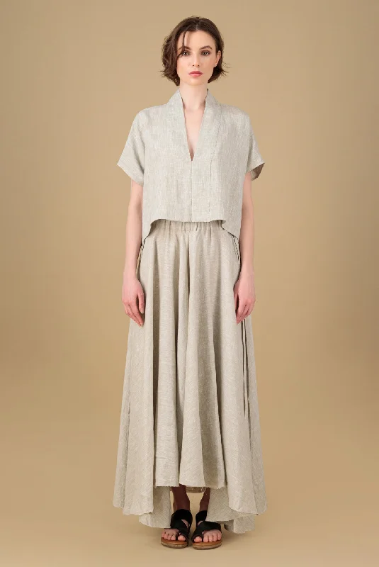 Anara Maxi Linen Skirt With Slits Oatmeal corduroy skirt cozy