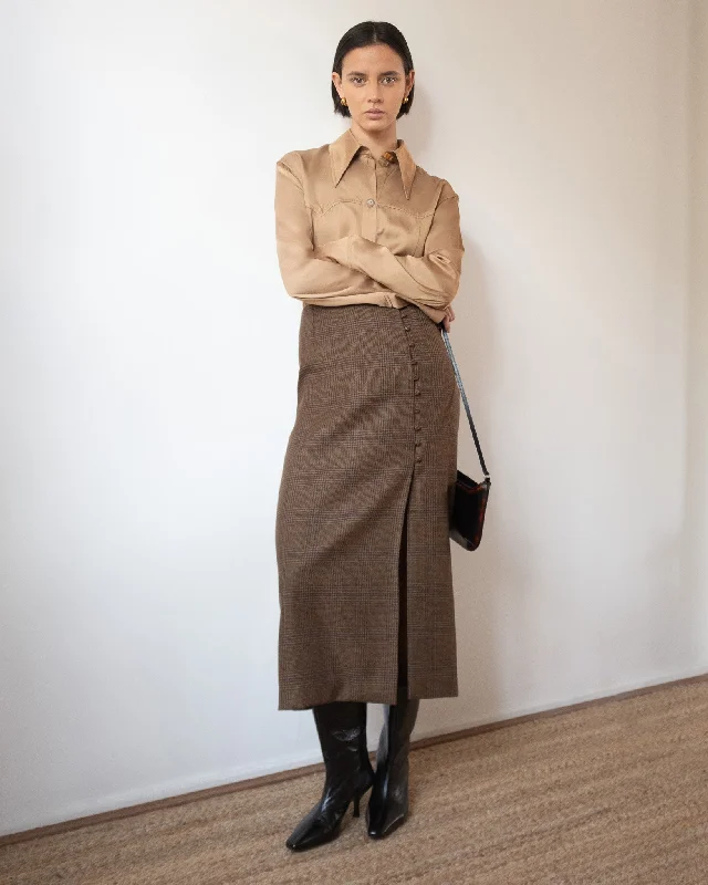 Avery Skirt Wool Check Brown pencil skirt chic