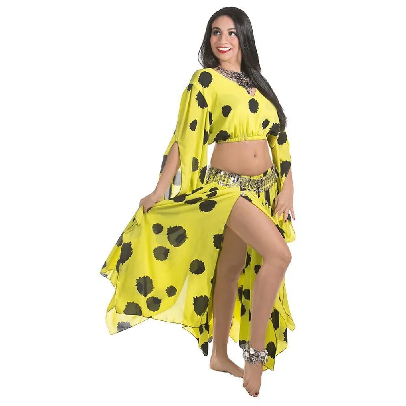 Belly Dance Chiffon Polka Dot Skirt, Top, & Coined Belt | SPRITE silk skirt luxurious