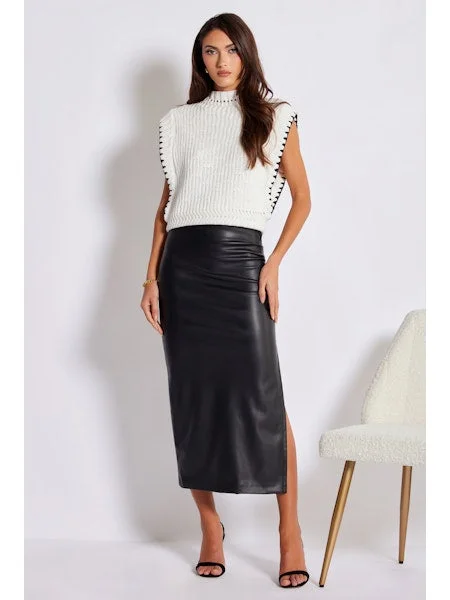 COLETTE SIDE RUCHED MIDI SKIRT leather skirt durable