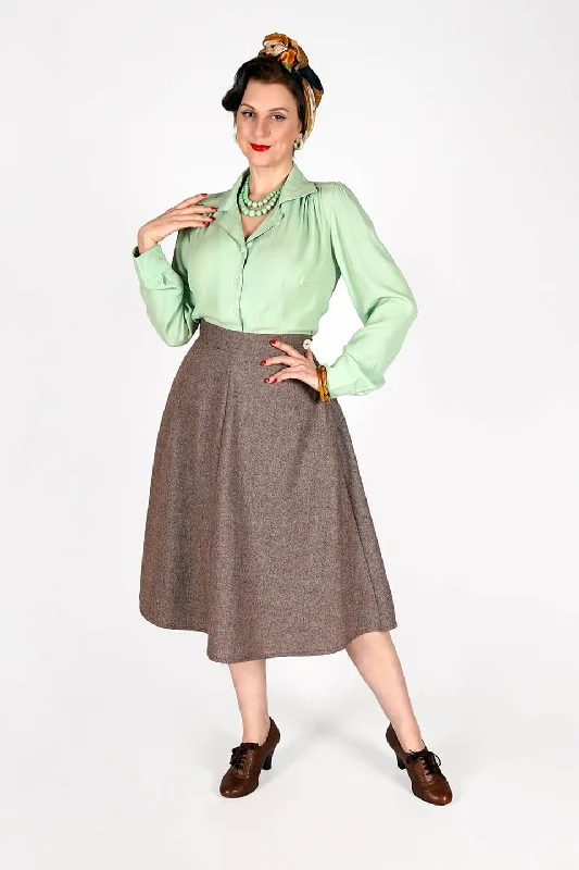 Classic 1940s Style A-Line Skirt in Brown Herringbone summer skirt style