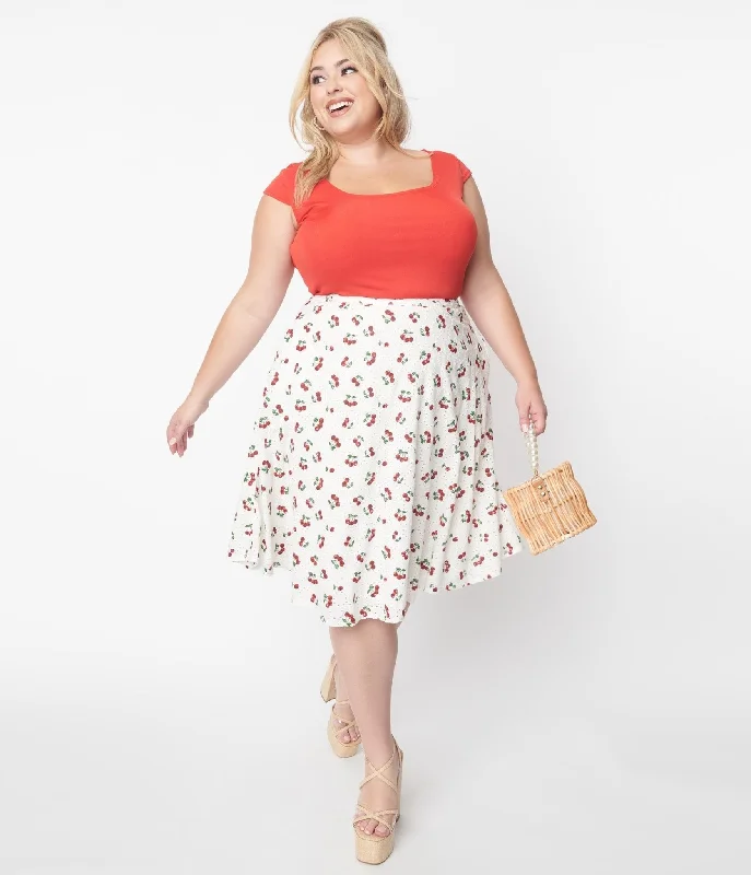 Collectif White & Red Cherry Mattie Broderie Swing Skirt linen skirt natural