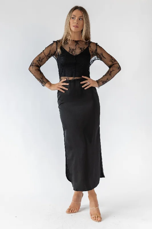 Dayton Black Satin Maxi Skirt - Final Sale tulle skirt dreamy