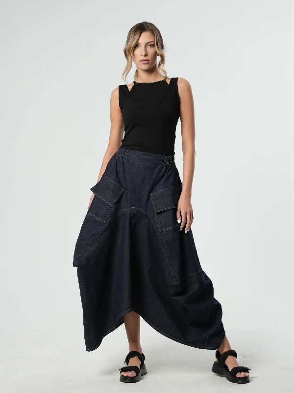 Asymmetrical Long Dark Denim Skirt denim skirt casual