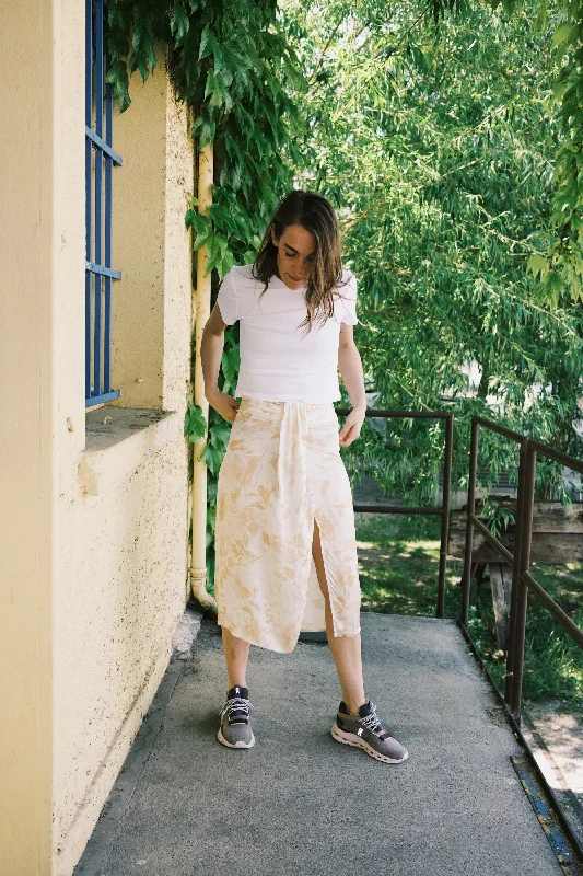 ecovero drape skirt - yellow print leather skirt sleek
