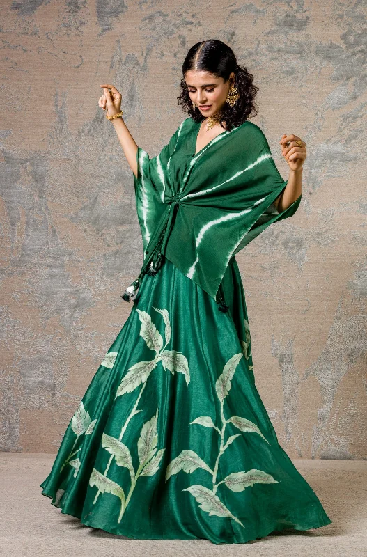 Green Hand-Painted Skirt Set leather skirt modern