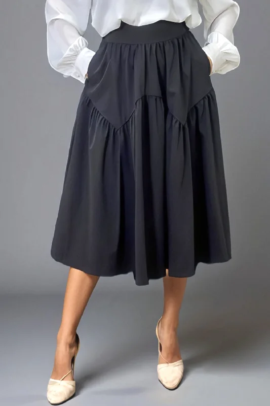H5802 A-LINE FLARED MIDI SKIRT wool skirt sturdy