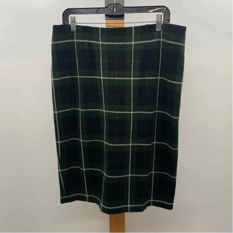 JJill Women's Size L Green Plaid Skirt belted skirt waist