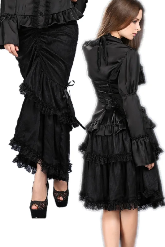 Multi-wear Packet hip long skirt KW061BK high slit skirt