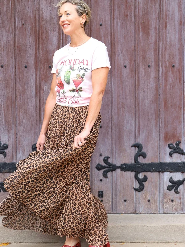 Leopard Animal Print Pleated Maxi Skirt cashmere skirt fine