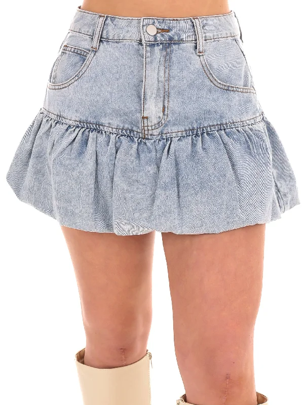 Lucky to Have You Bubble Hem Denim Skirt leather skirt modern