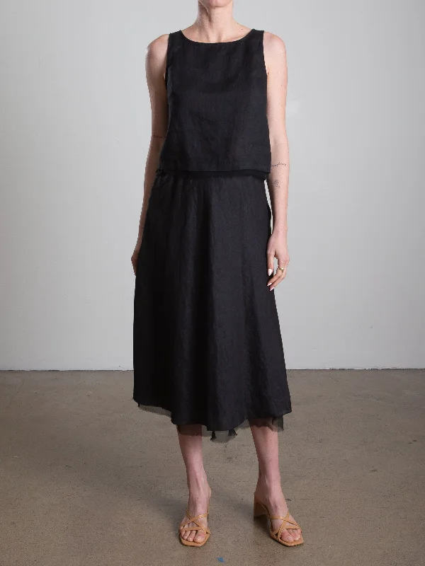 Marysia Skirt in French Linen - Black breathable skirt fabric