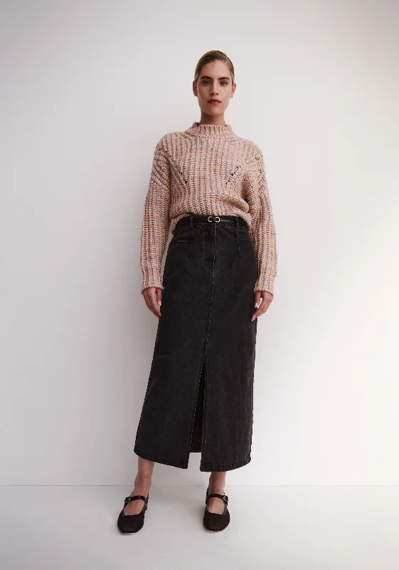 Noir Denim Skirt_Black velvet skirt plush