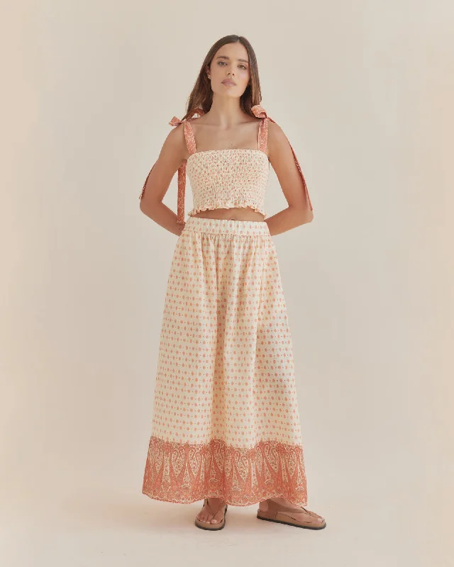 Peach Paisley Maxi Skirt wrap skirt elegant