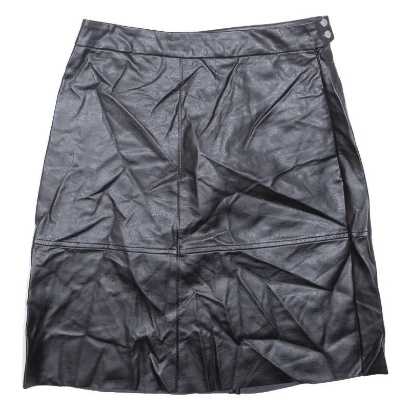PIECES Leather Feel Womens Straight Skirt Black Knee Length Leather M chiffon skirt airy