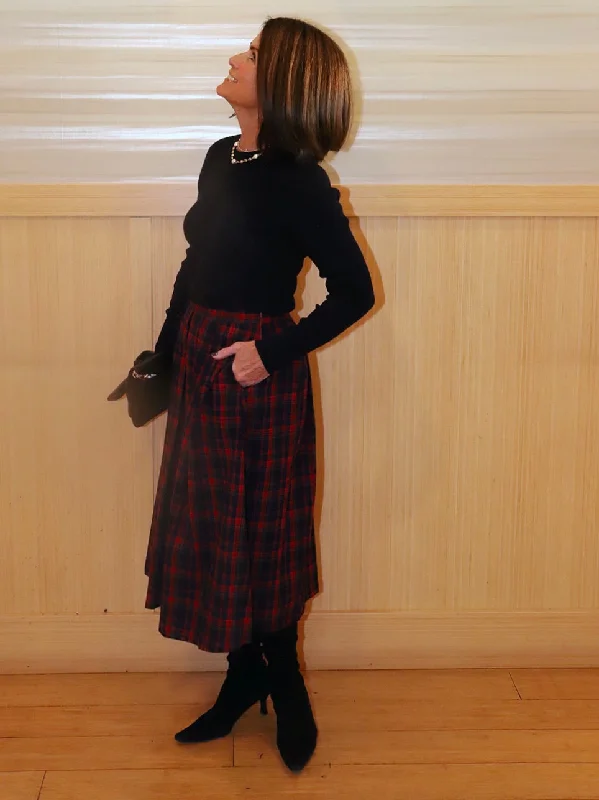 Plaid Box Pleats Midi Skirt denim skirt stylish