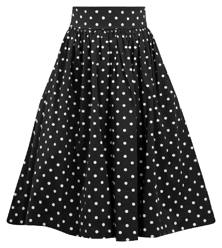 Polka Dot Swing Skirt with Stretch Waist in Black corduroy skirt textured