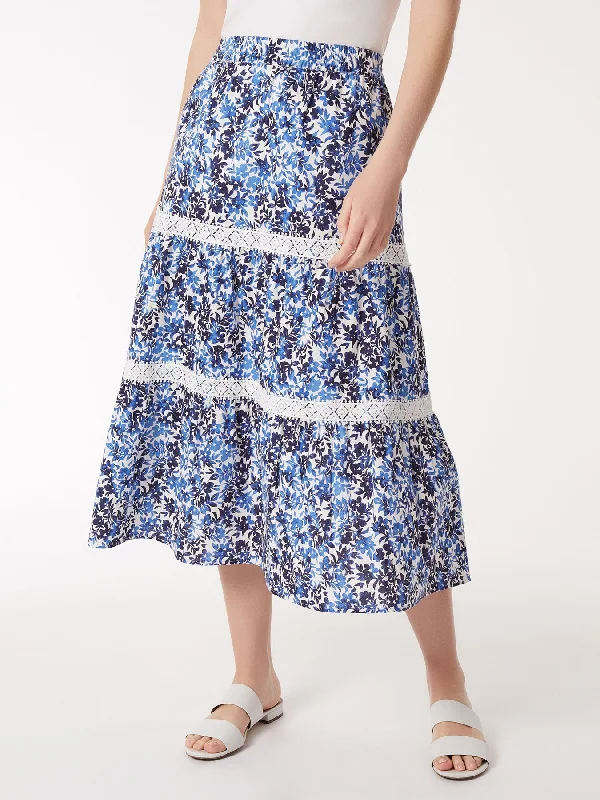 Pull-On Tiered Lace Trim Maxi Skirt athletic skirt fit