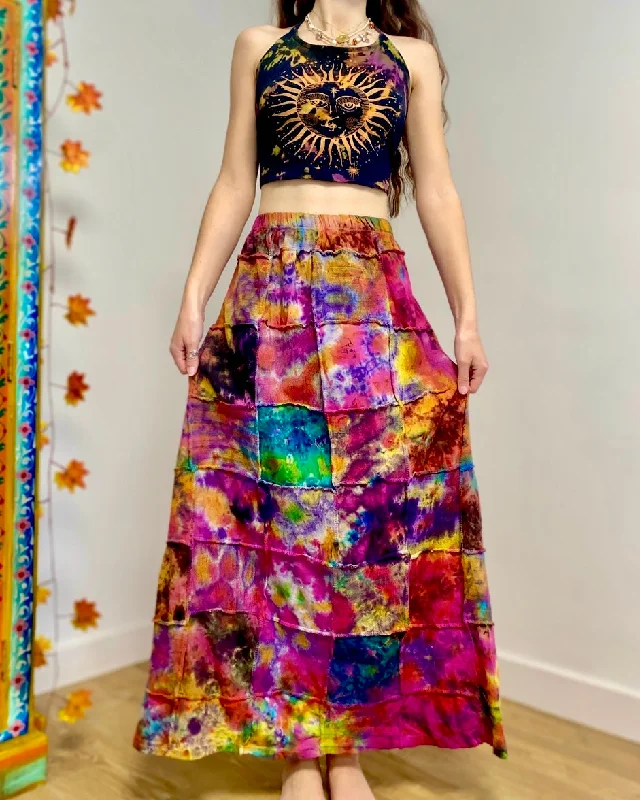 Purple Rainbow Patchwork Maxi Skirt slim fit skirt