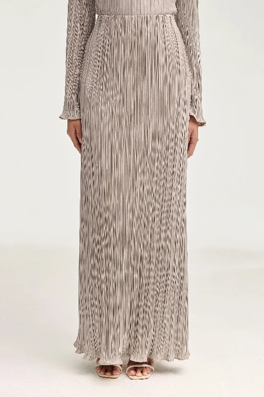 Satin Plisse Maxi Skirt - Taupe leather skirt durable