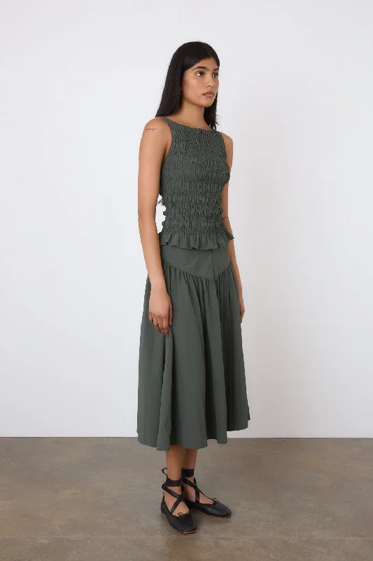 The Deba Midi Skirt, Slate Green pencil skirt chic