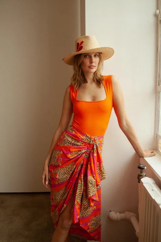 Luciana Pareo Skirt - Orange/Pink pencil skirt chic